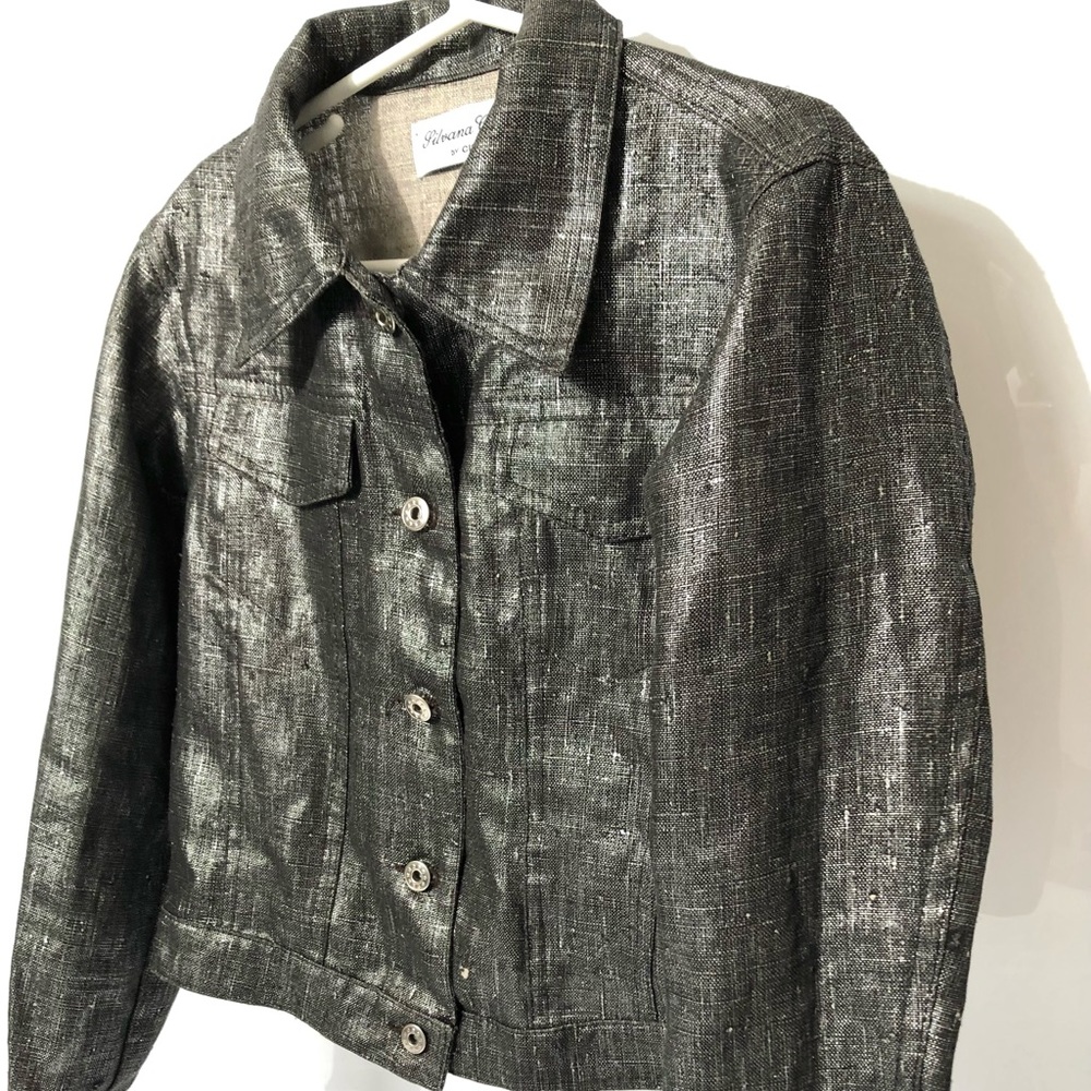Silvana Cirri Girls Metallic Black Onyx Linen Jacket NWOT Y2K